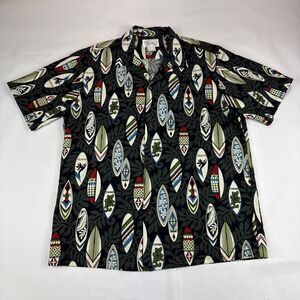 Vtg Howie Hawaiian Shirt Mens L Surfboard Palm Button Up Short‎ Sleeve USA Made